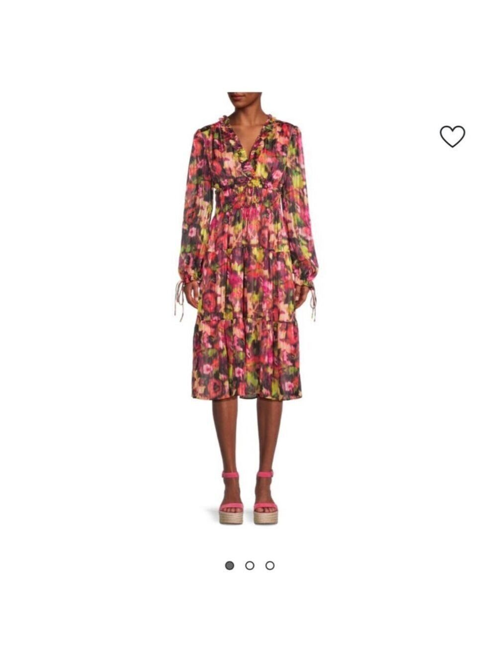 Women's STELLAH Long Sleeve Floral Dress S Pink Green